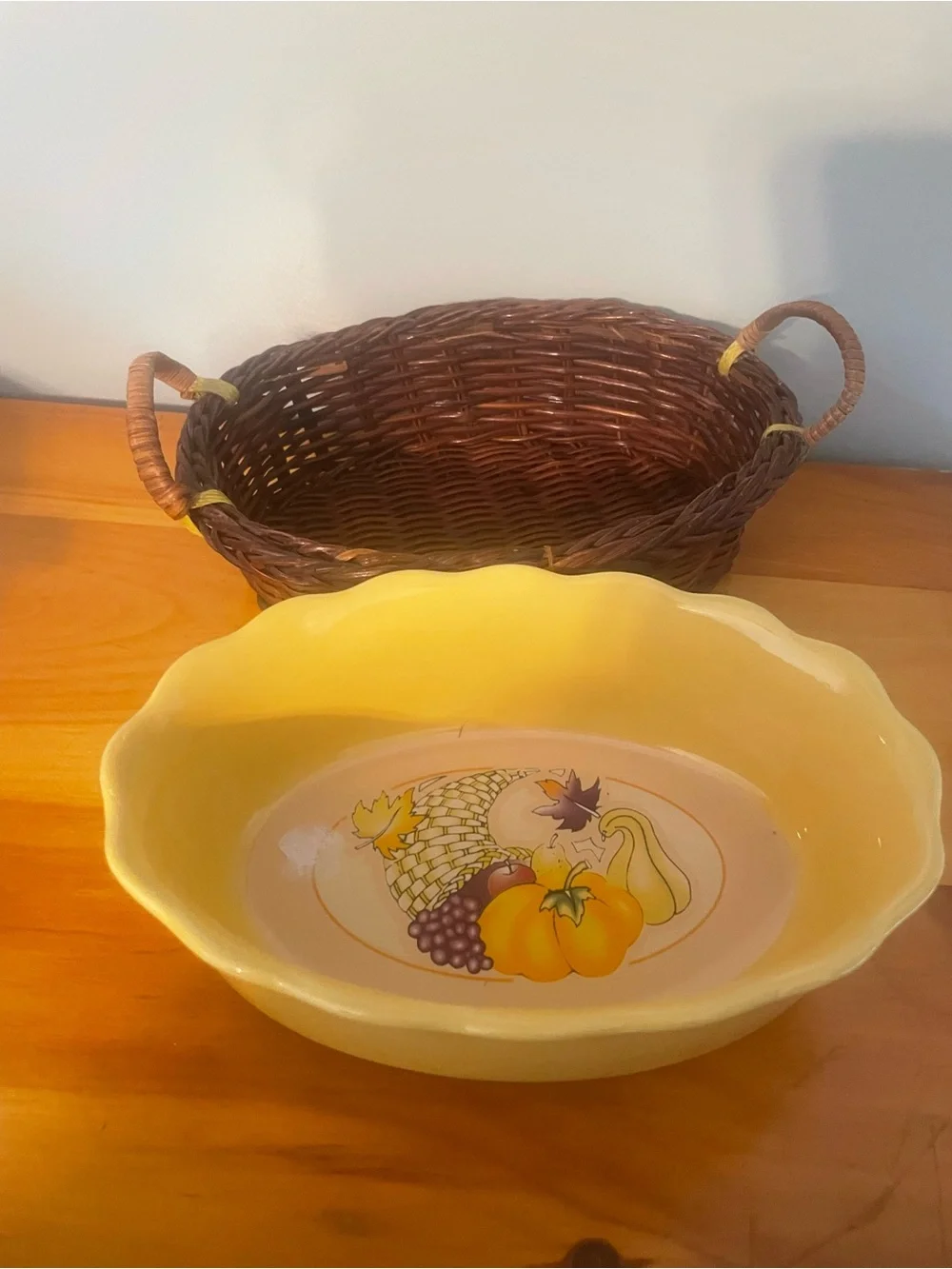 Yellow Ceramic Fruit Motif Serving Bowl - Unbranded